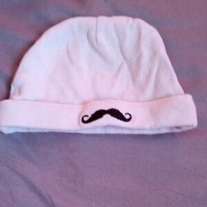 White Beanie with Black Mustache Design